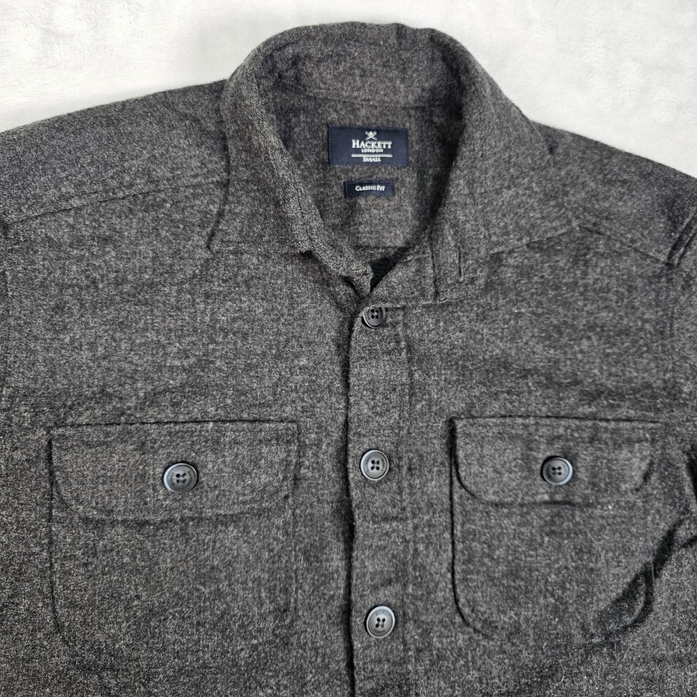 Hackett London Shacket Mens S Shirt Jacket Flannel Woven 100% Wool Chest Pockets